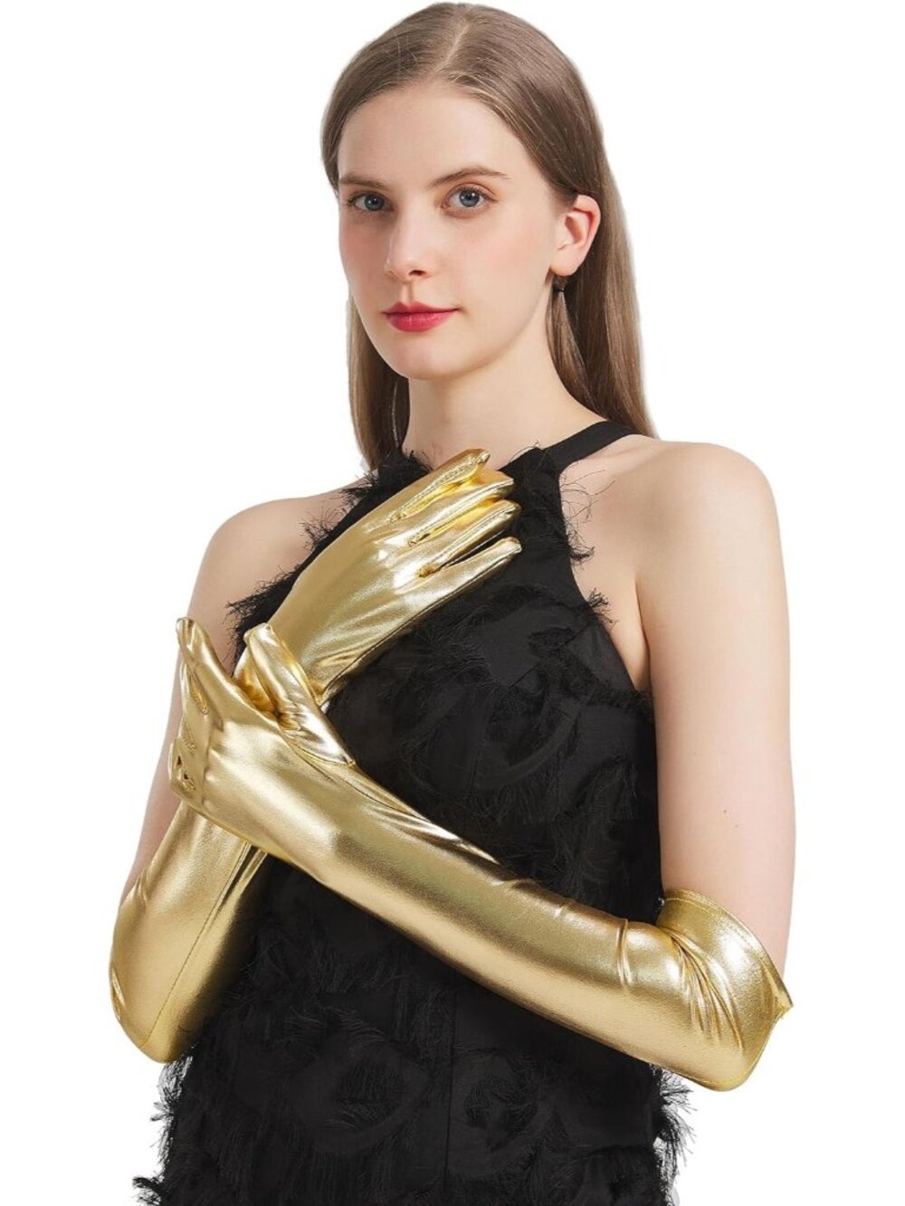 Women's Gold 1920s Elbow Length Opera Halloween Cosplay Long Metallic Gloves